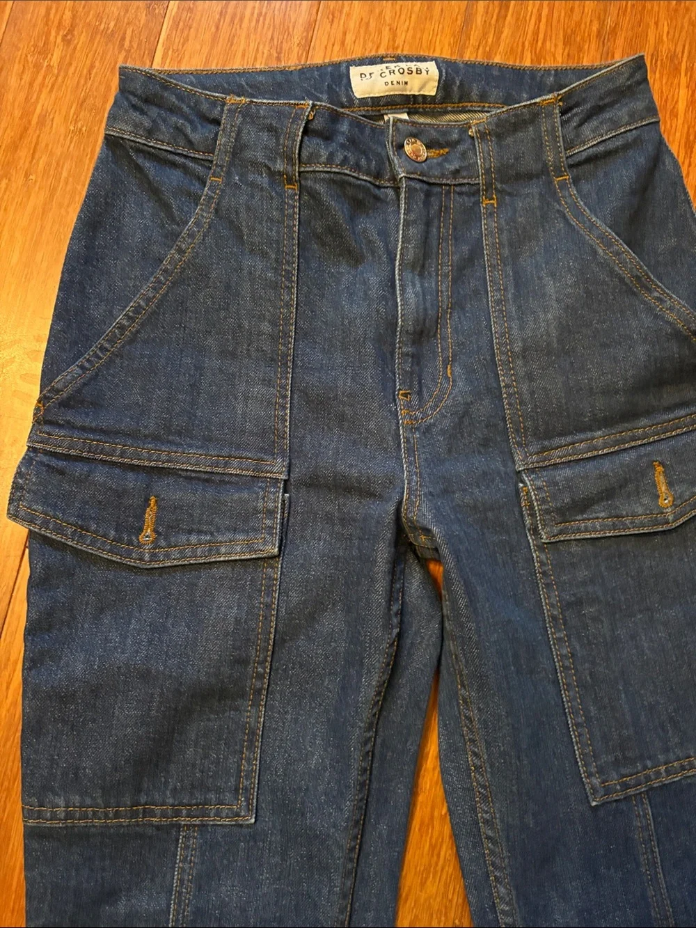 Derek Lam 10 Crosby Blue Denim Jeans - size 27 - flare cargo - raw hem